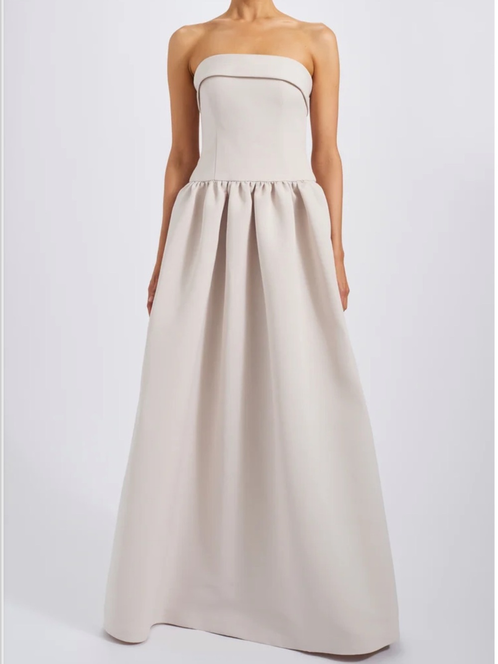 Amsale Strapless Floor-Length Dress in Light Beige